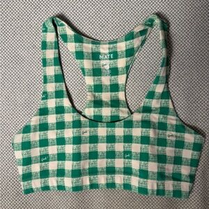 Mate the Label organic cotton Green and Cream Checkered Sports Bra
